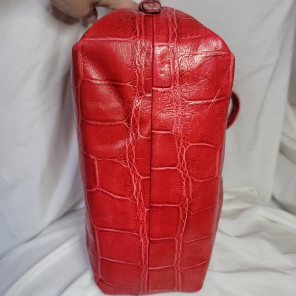 Dooney & Bourke Vintage Big Red Crocodile Embossed Leather Tote Bag, EUC - Picture 8 of 11